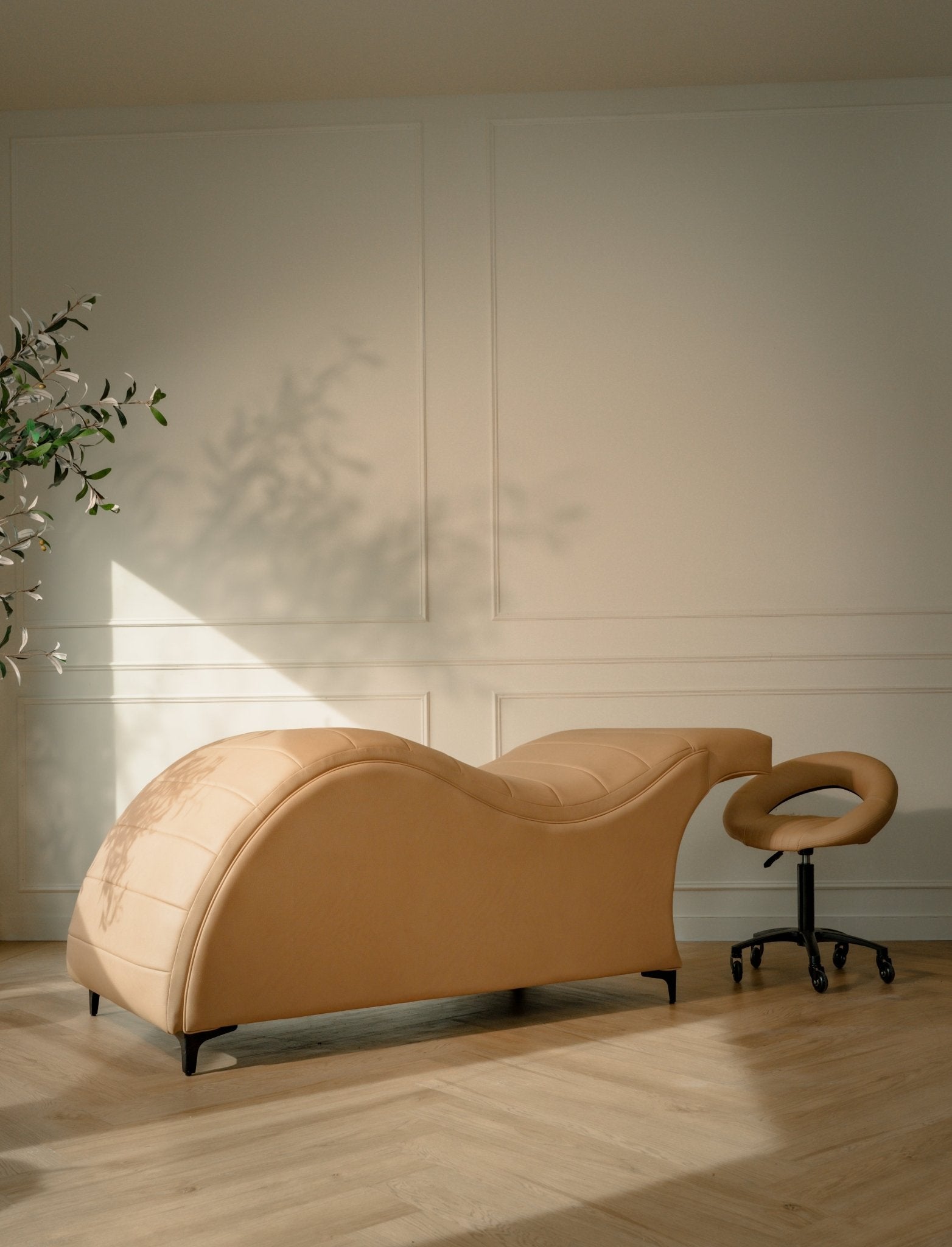 Ready to Ship - As Is Mina Ergonomic Salon Bed - Shade Nude - Plush + Oak