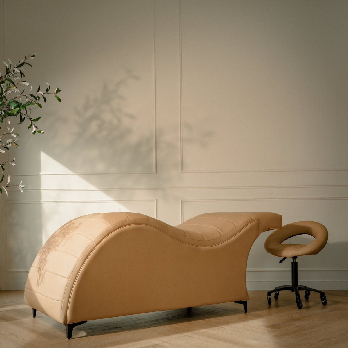 Ready to Ship - As Is Mina Ergonomic Salon Bed - Shade Nude - Plush + Oak
