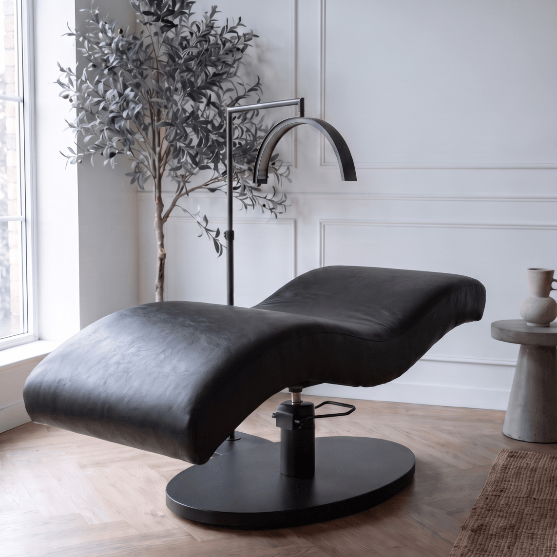 Vera Sleek 360® Curved Beauty Bed with Swivel (Matte Black) - Plush + Oak