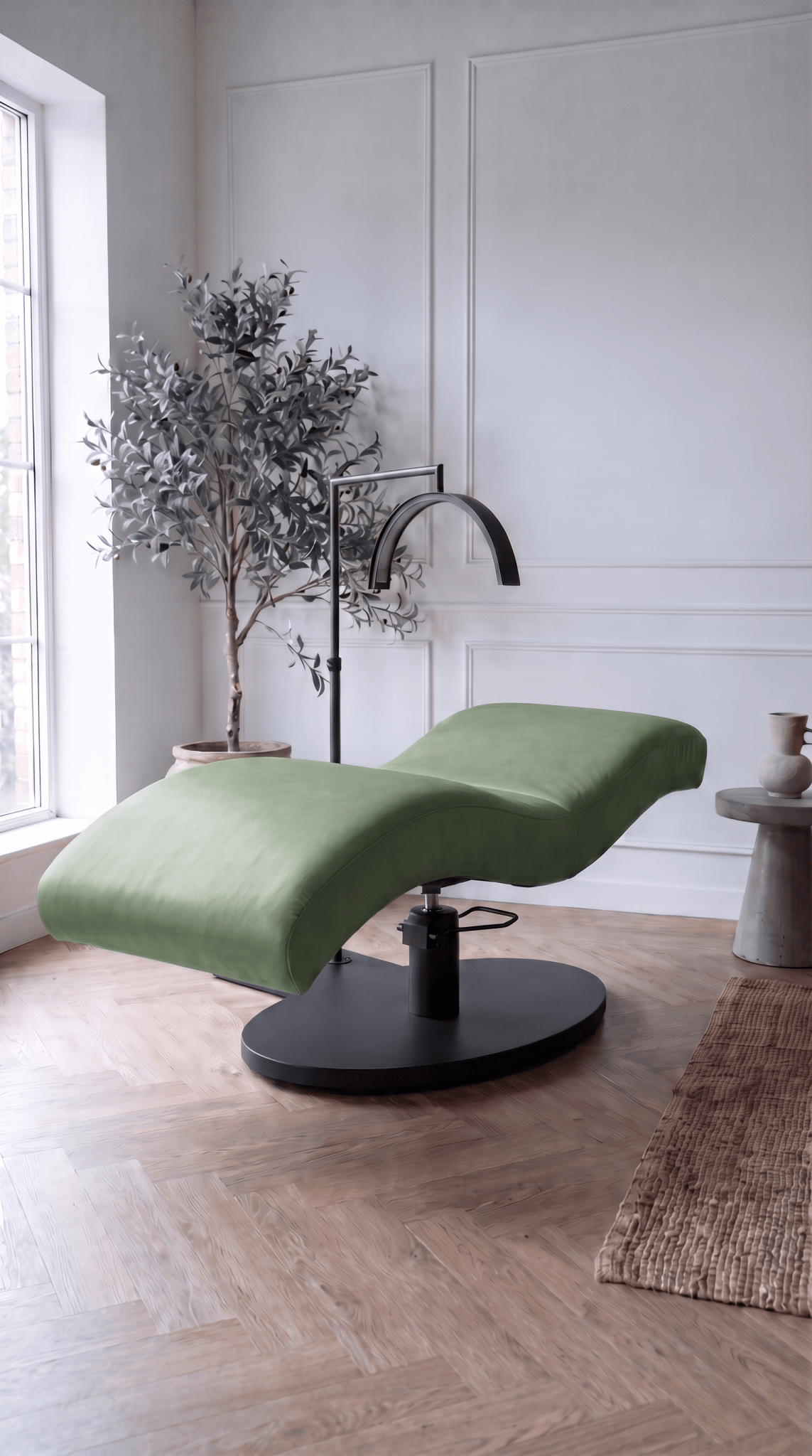 Vera Sleek 360® Curved Beauty Bed with Swivel (Matte Black) - Plush + Oak